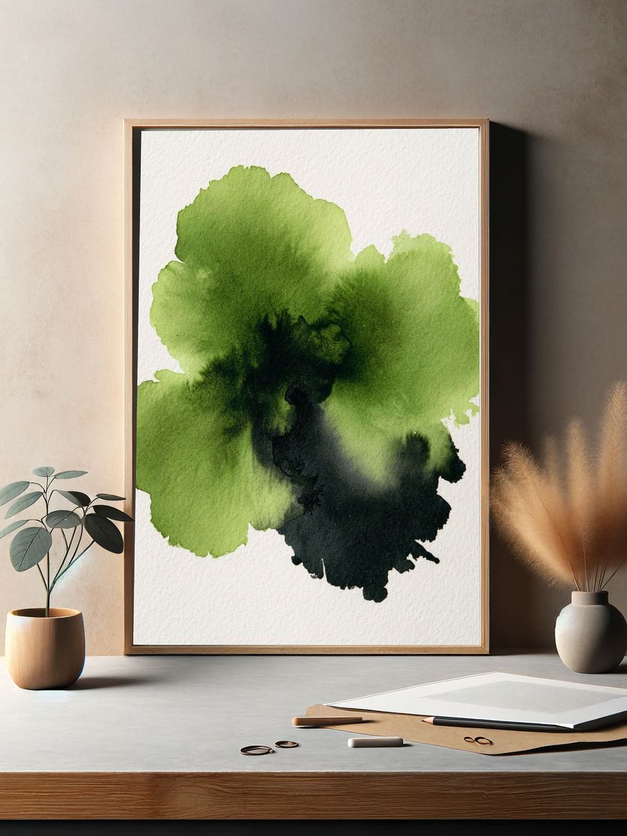 Green Ink Bloom Abstract Poster. — room view 2