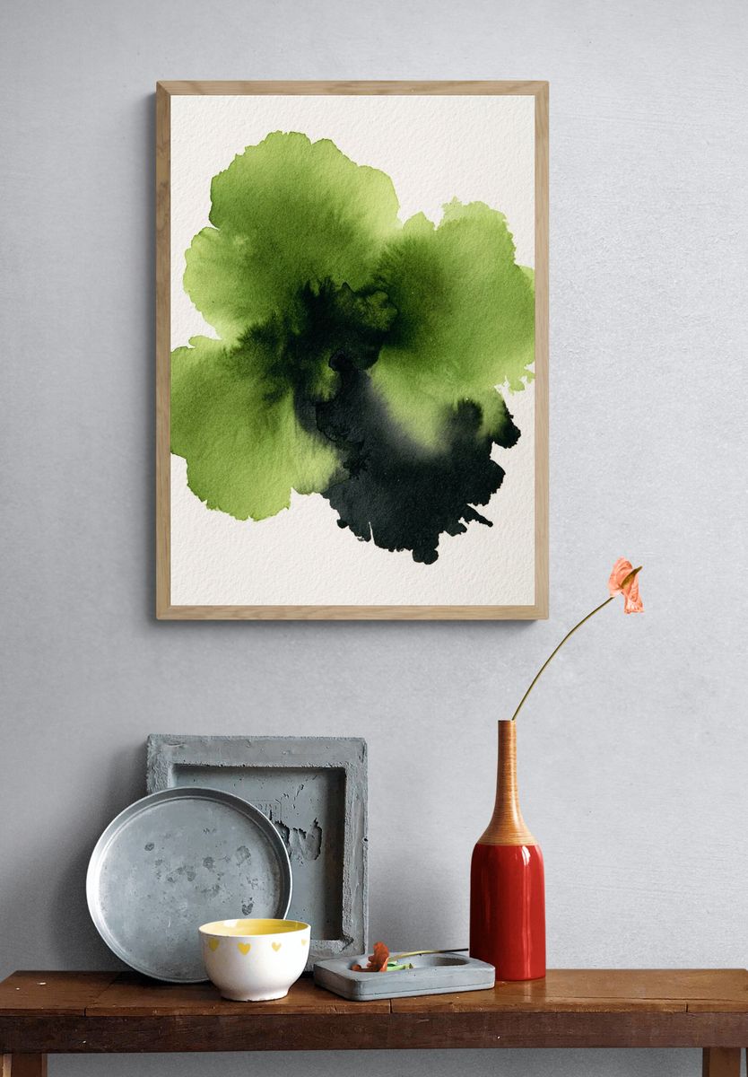 Green Ink Bloom Abstract Poster. — room view 3