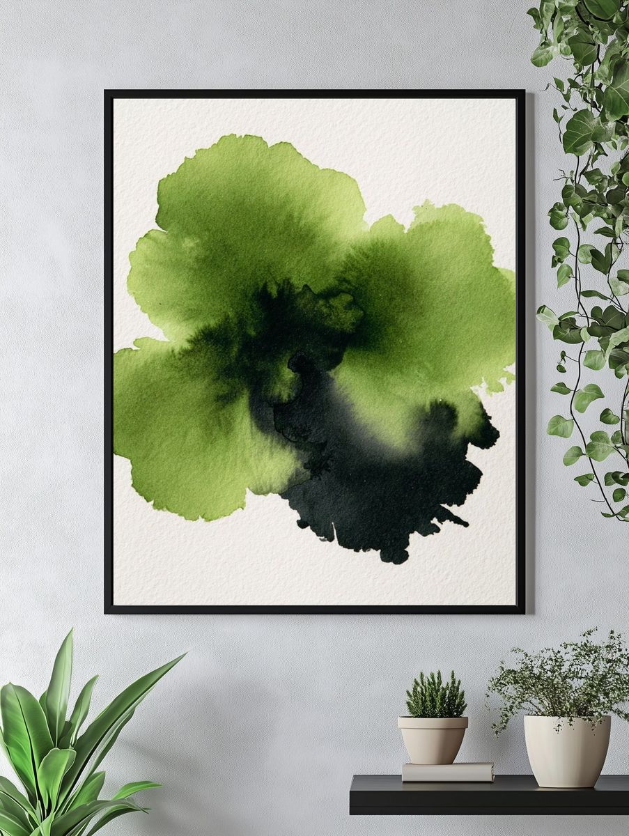 Green Ink Bloom Abstract Poster. — room view 4