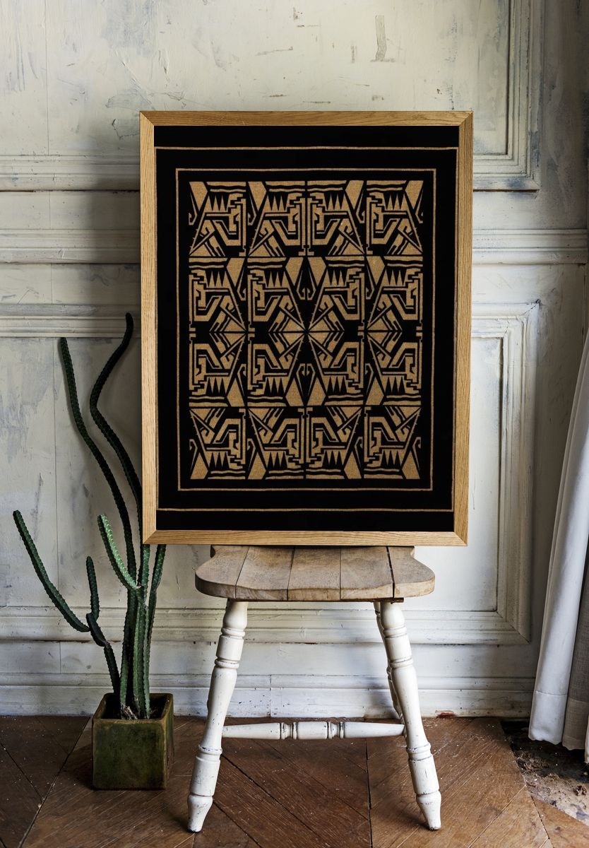 Geometric Black and Gold Pattern Poster room preview