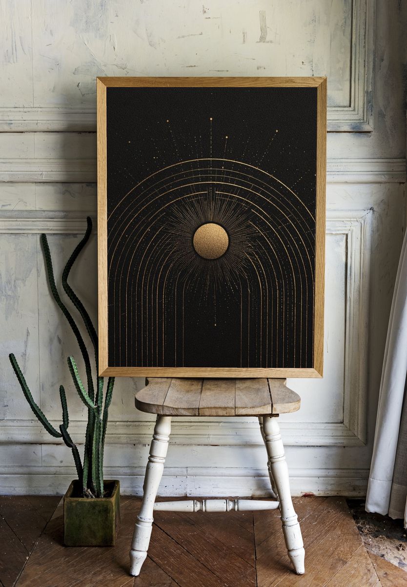 Golden Orb Abstract Poster room preview