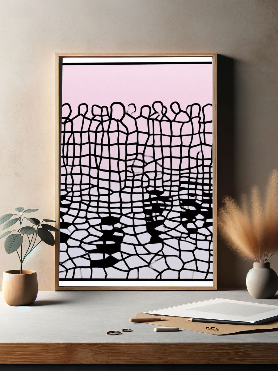 Cracked Grid Abstract Poster. — room view 2