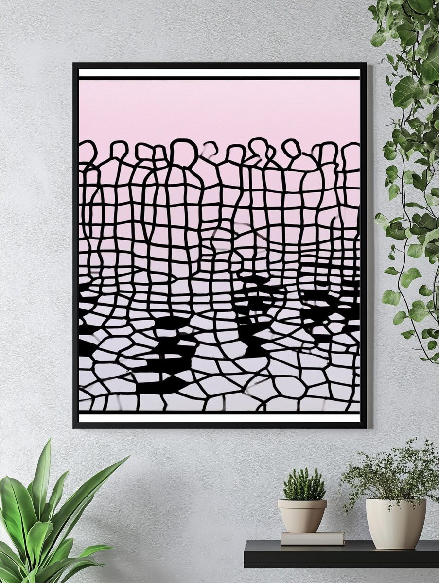 Cracked Grid Abstract Poster. — room view 4