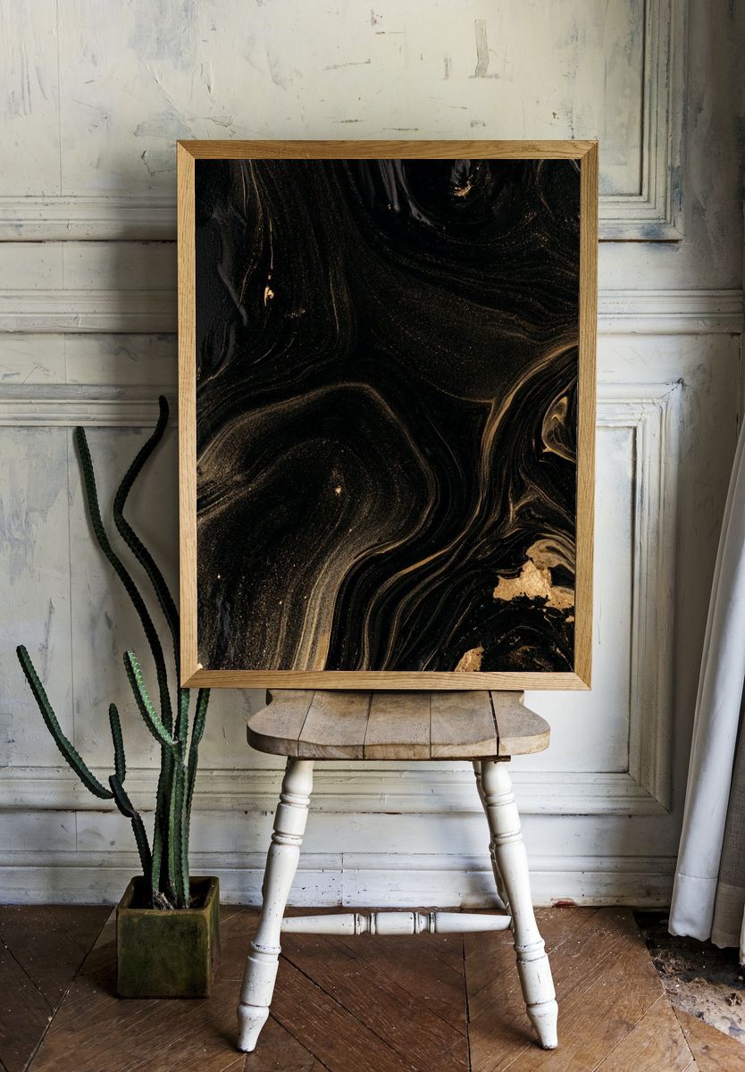 Black and Gold Marble Abstract Poster. — room view 1