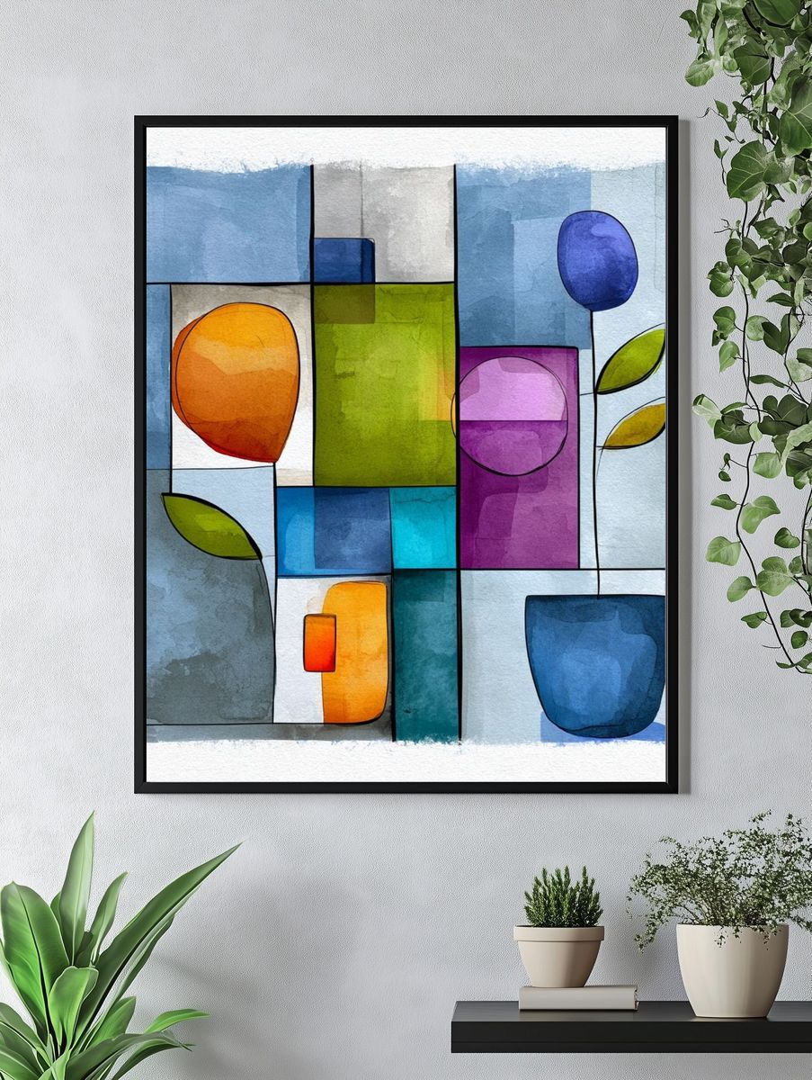 Geometric Watercolor Abstract Poster. — room view 4