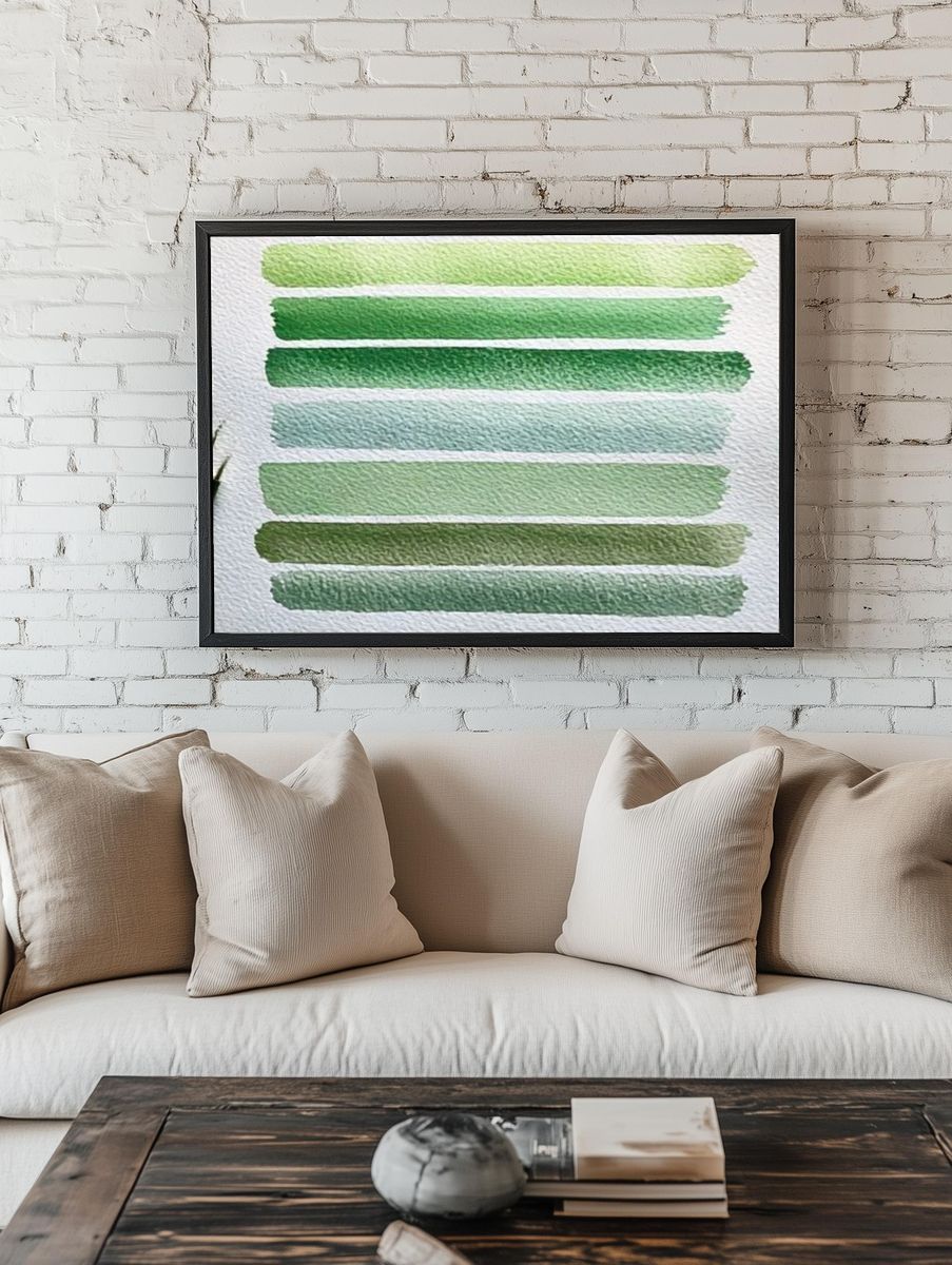 Green Watercolor Stripes Poster. room preview