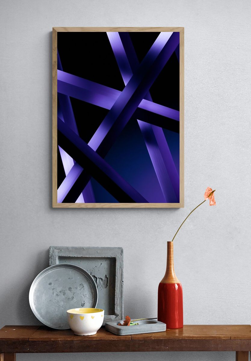 Purple Neon Geometry Poster. — room view 3