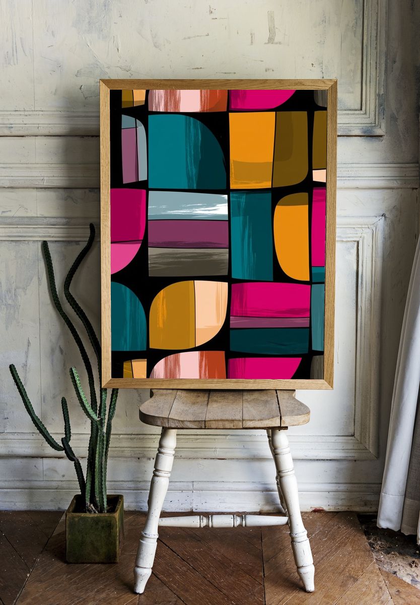 Color Block Mosaic Abstract Poster. — room view 1