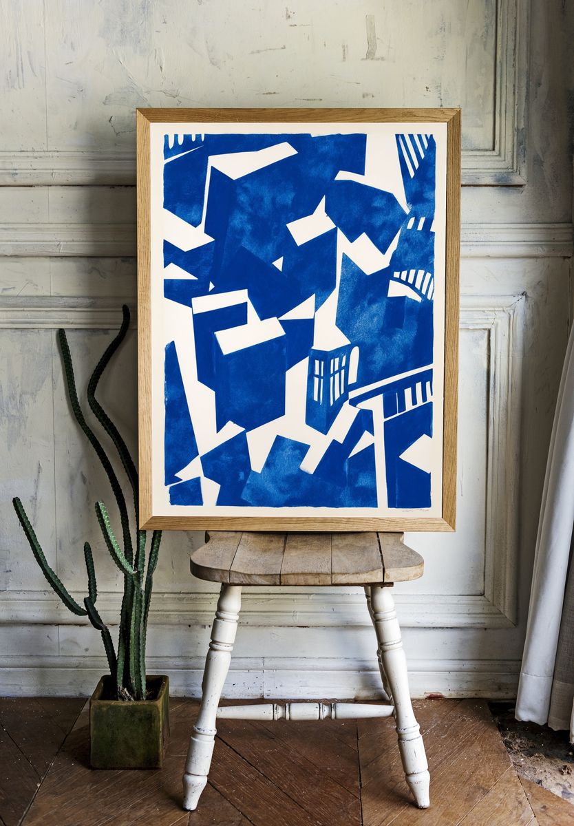 Blue Geometric Abstract Poster. — room view 1