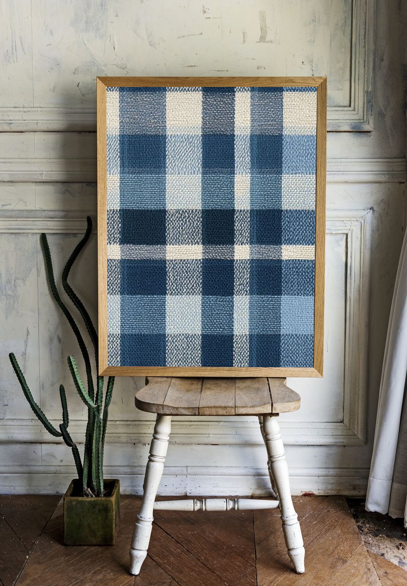 Blue Plaid Textile Pattern Print. — room view 1