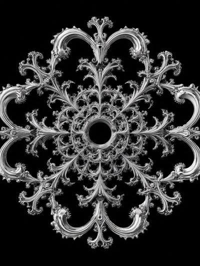 Ornate Silver Fractal Mandala Print. poster