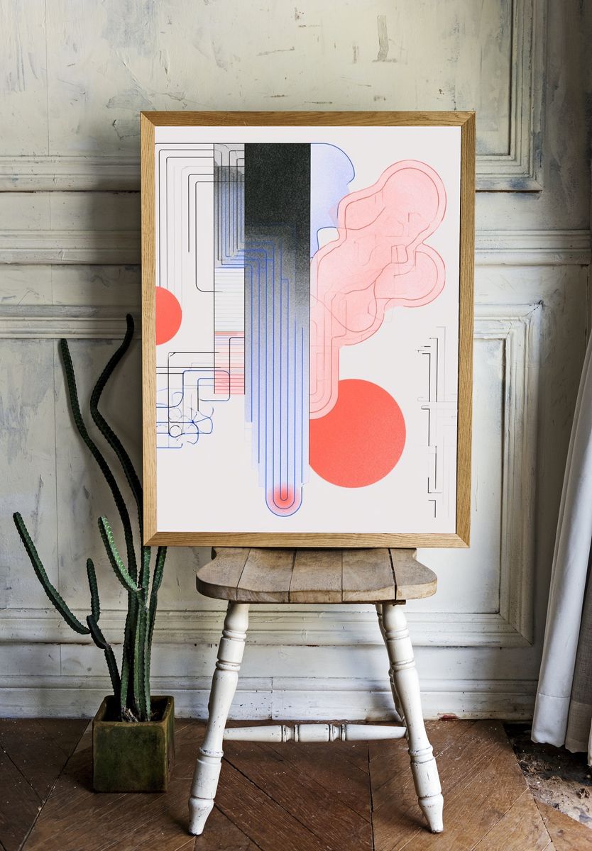 Geometric Neon Abstract Poster. room preview