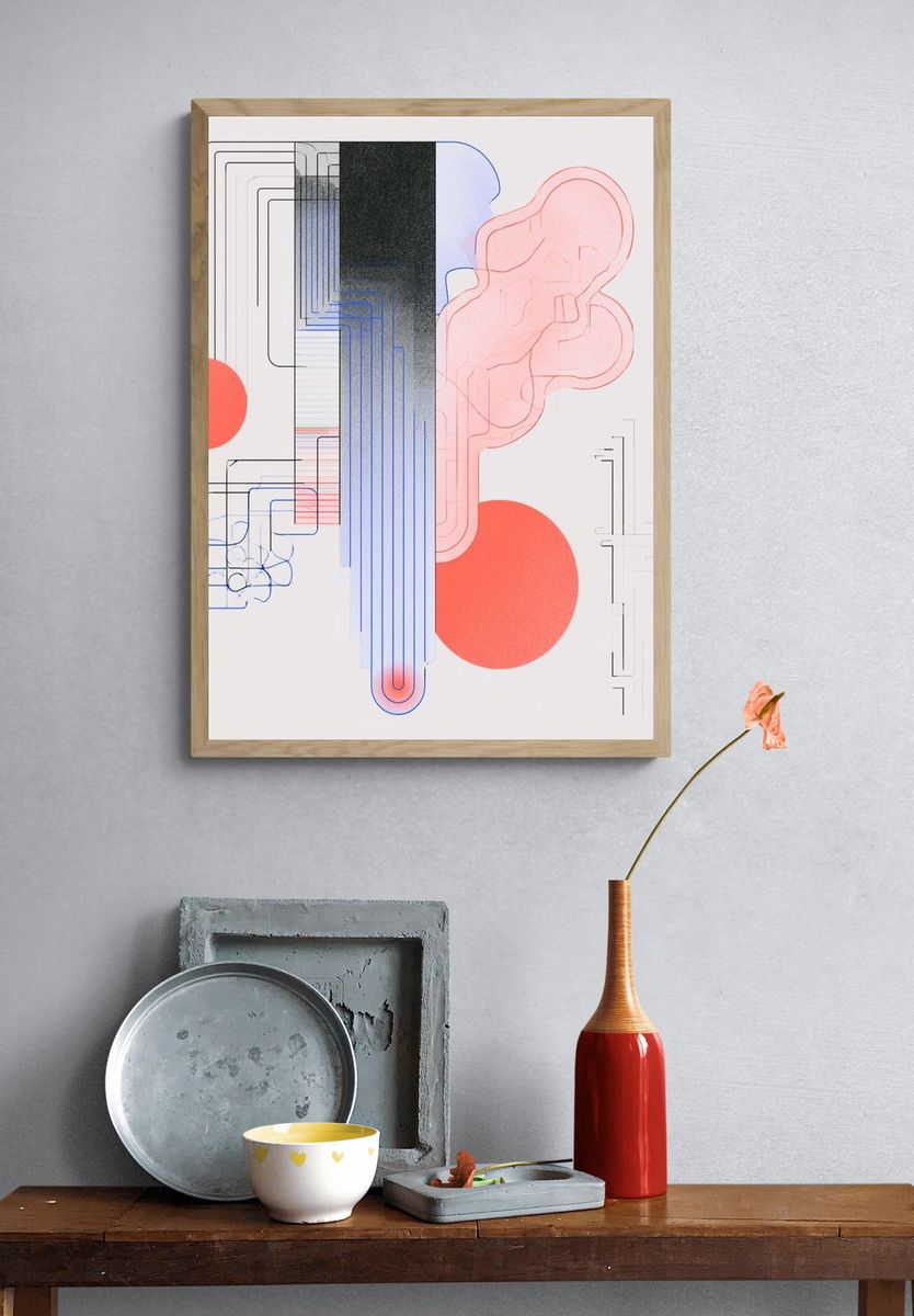Geometric Neon Abstract Poster. — room view 3