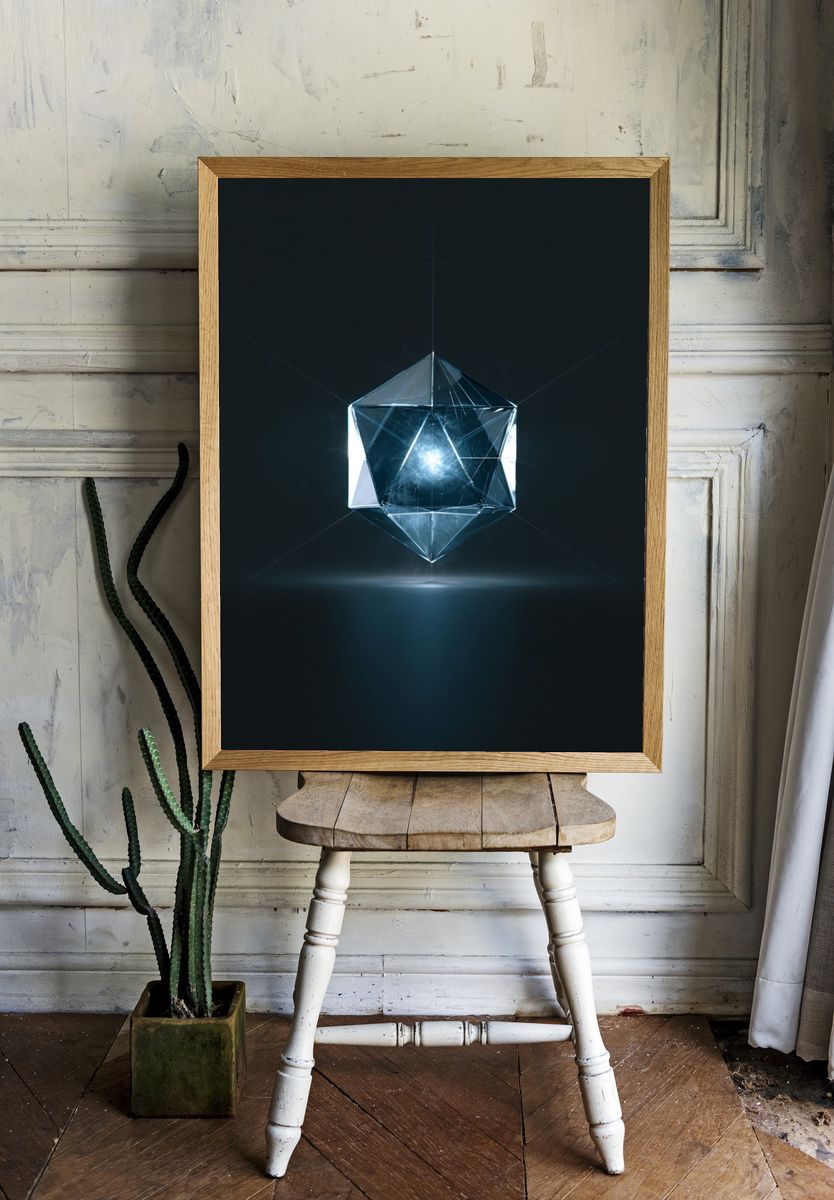 Glowing Crystal Geometric Poster. — room view 1