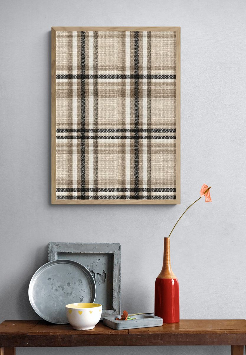 Beige Plaid Texture Print. — room view 3
