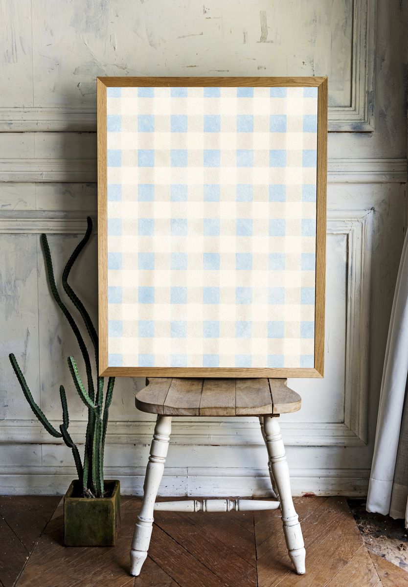 Blue Gingham Pattern Print. — room view 1