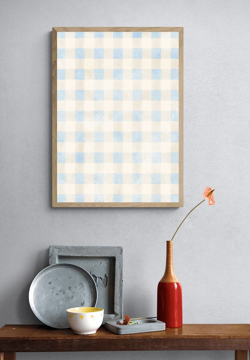 Blue Gingham Pattern Print. — room view 3