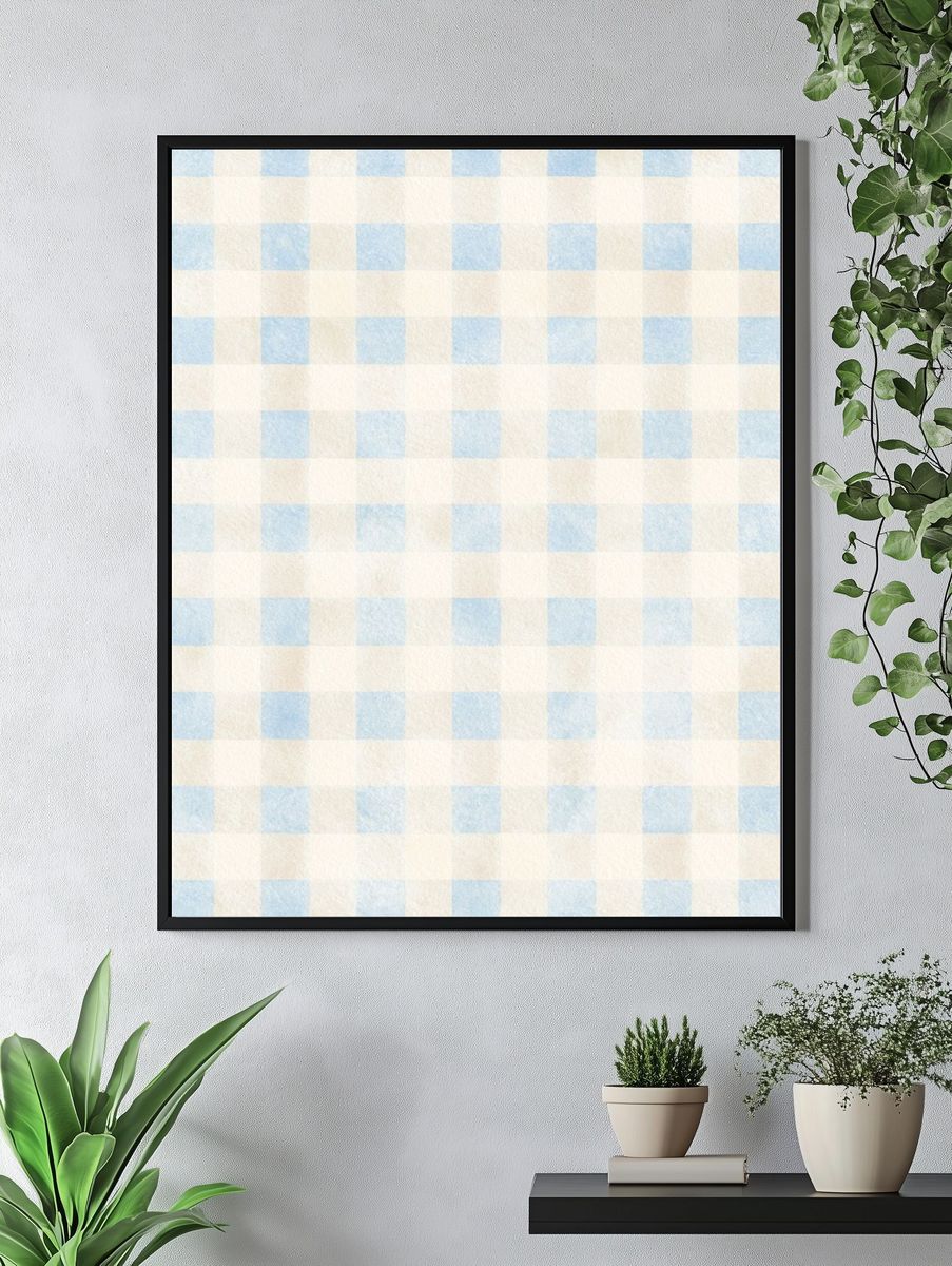 Blue Gingham Pattern Print. — room view 4