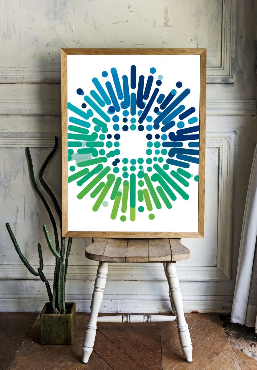 Blue Green Burst Abstract Poster. room preview