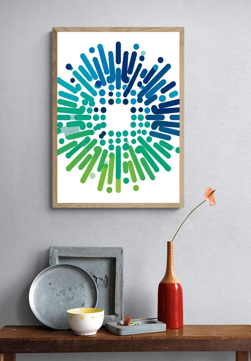 Blue Green Burst Abstract Poster. — room view 3
