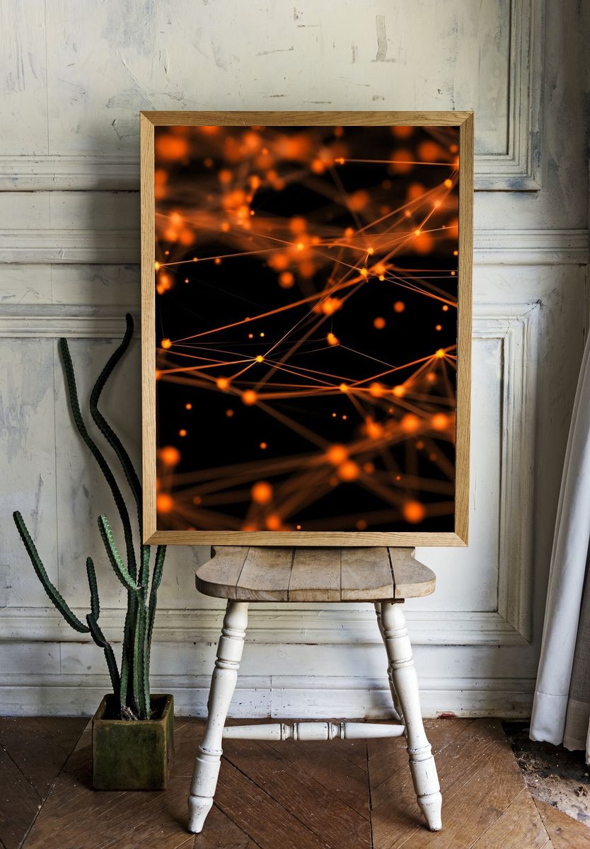 Glowing Orange Network Abstract Poster. — room view 1