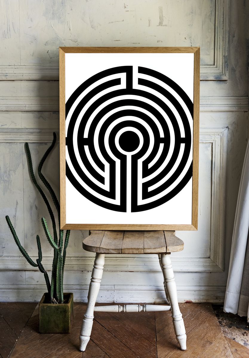 Circular Maze Minimalist Print. — room view 1