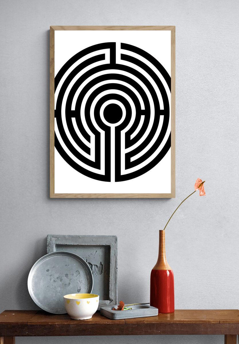 Circular Maze Minimalist Print. — room view 3