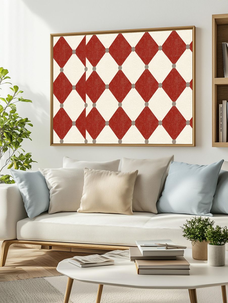 Red Diamond Pattern Poster. — room view 2