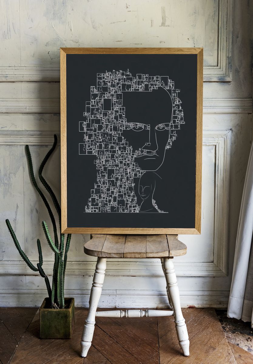 Abstract Face Line Art Poster. — room view 1