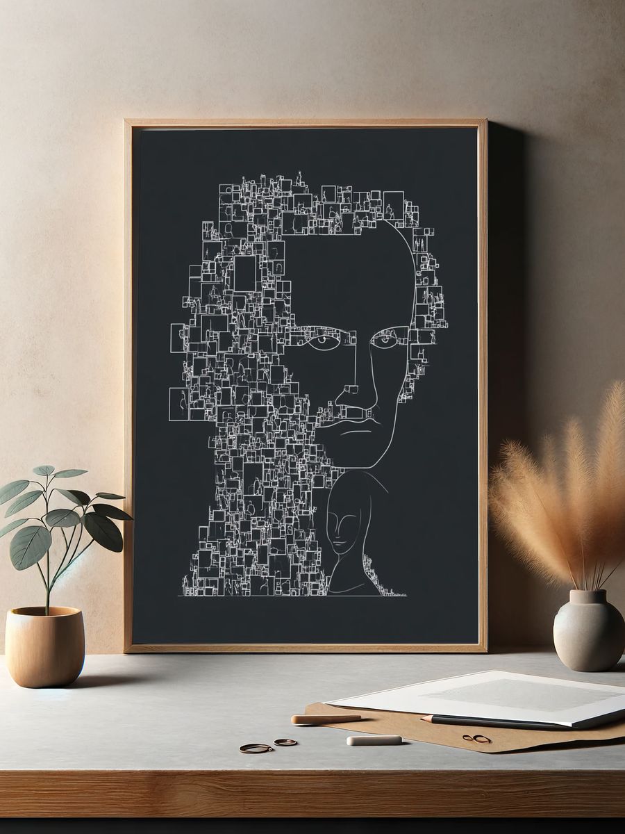 Abstract Face Line Art Poster. — room view 2
