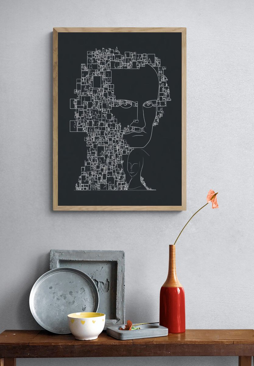 Abstract Face Line Art Poster. — room view 3