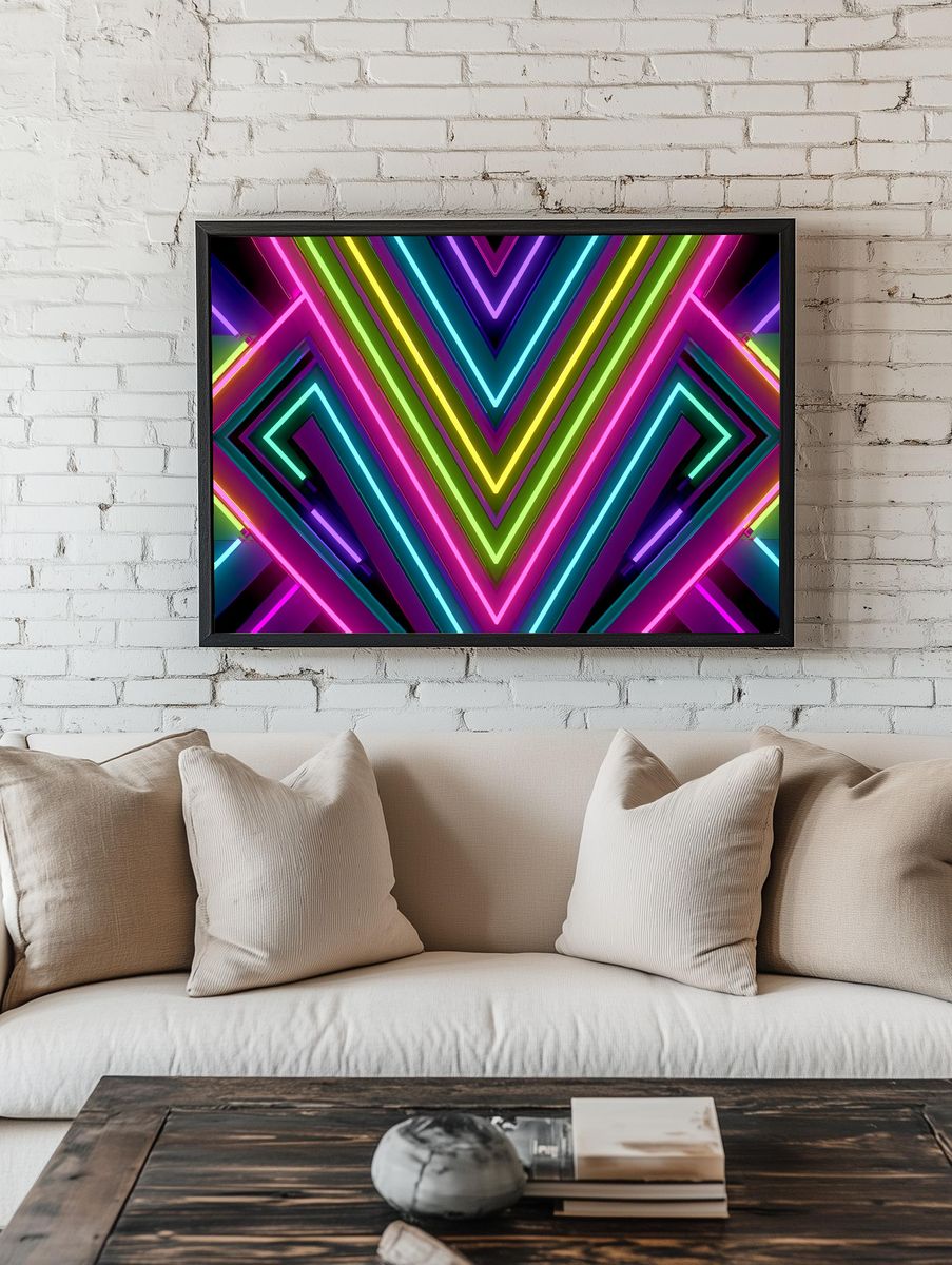 Neon Vortex Geometric Poster. room preview