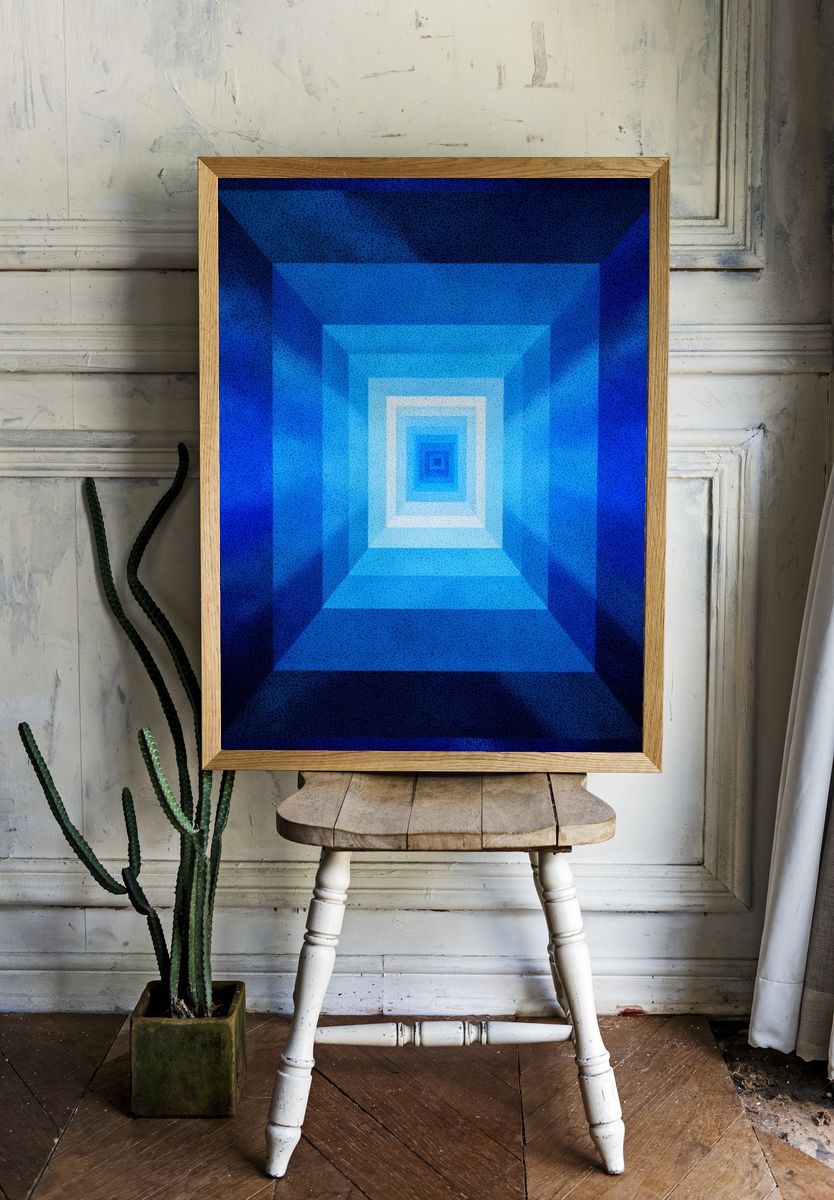Blue Geometric Tunnel Poster. — room view 1