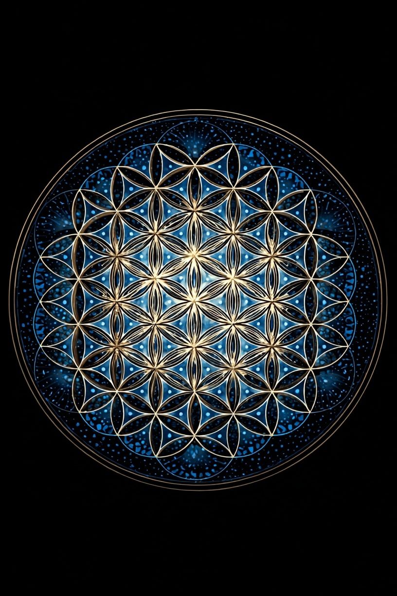 Blue Sacred Geometry Mandala Poster. poster detail