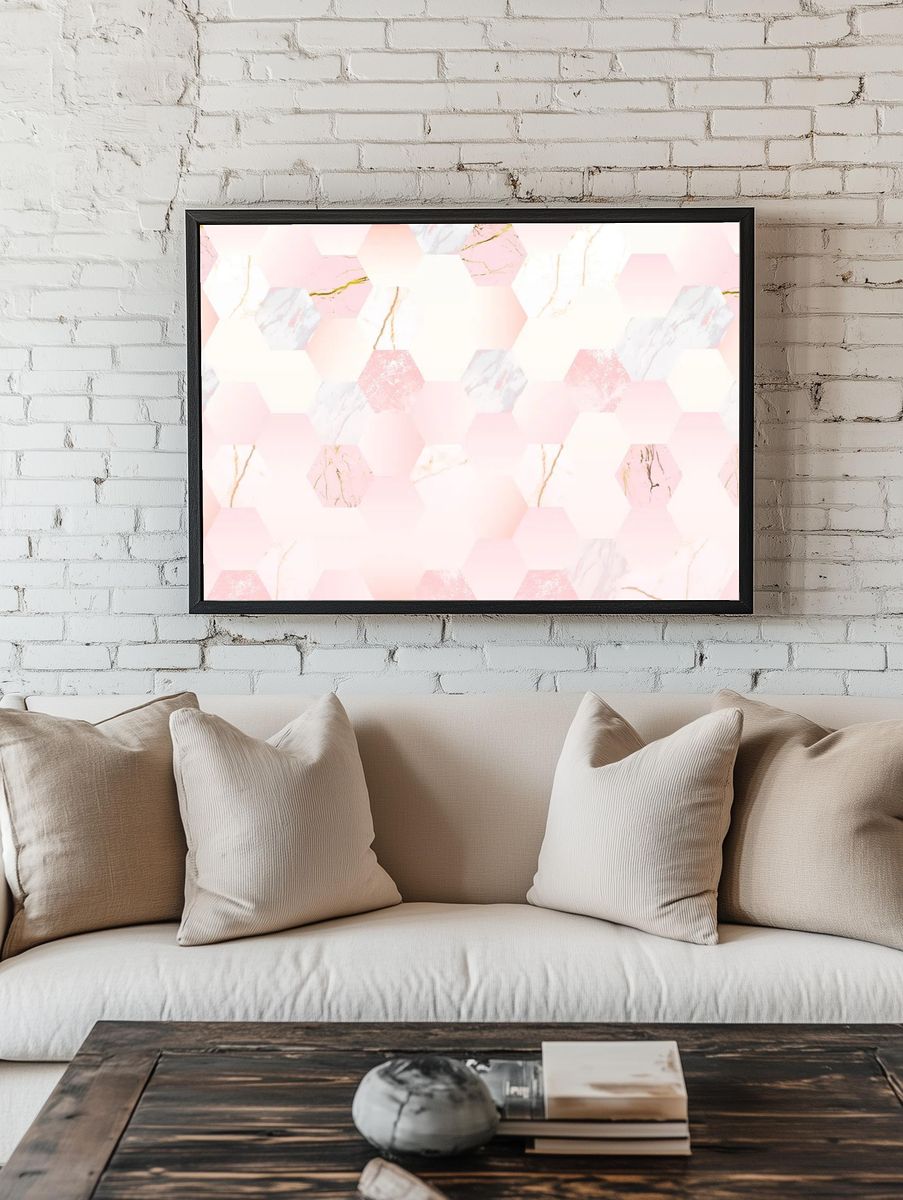 Pink feminine hexagon geometric background. — room view 1