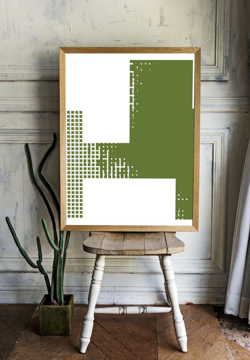 Olive Grid Abstract Poster. — room view 1