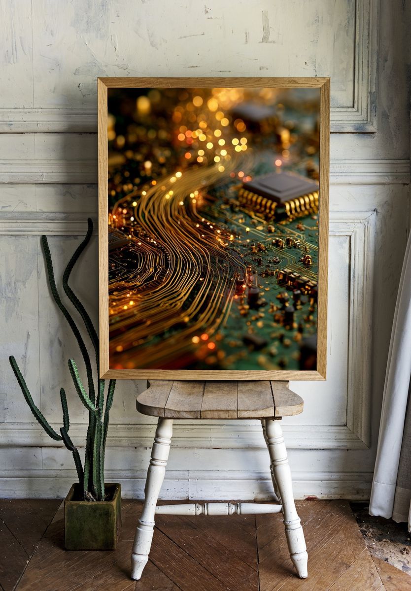 Circuit Board Glow Abstract Print. room preview