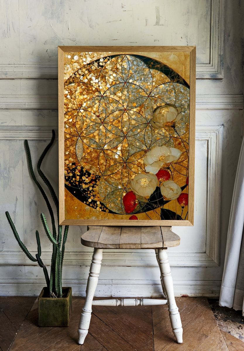 Golden Floral Mandala Poster. — room view 1