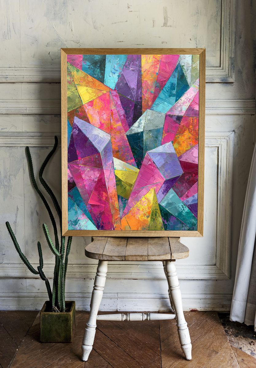 Prismatic Geometric Abstract Poster. — room view 1