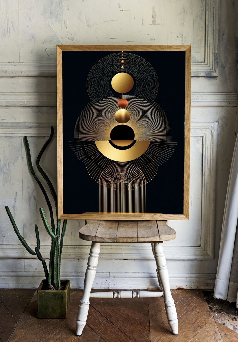 Golden Geometric Orbit Poster. room preview