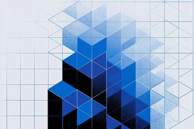 Blue Geometric Cube Abstract Poster. poster print