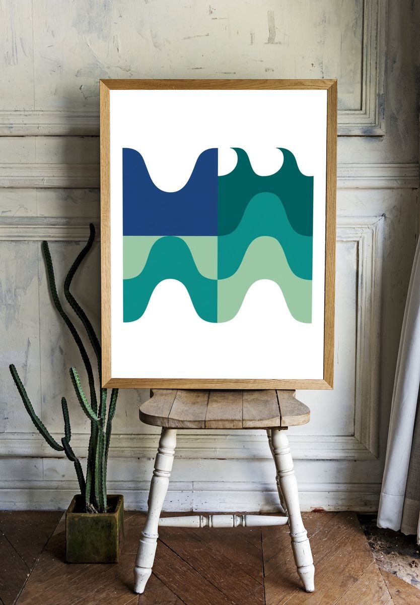 Wavy Geometric Abstract Poster. — room view 1