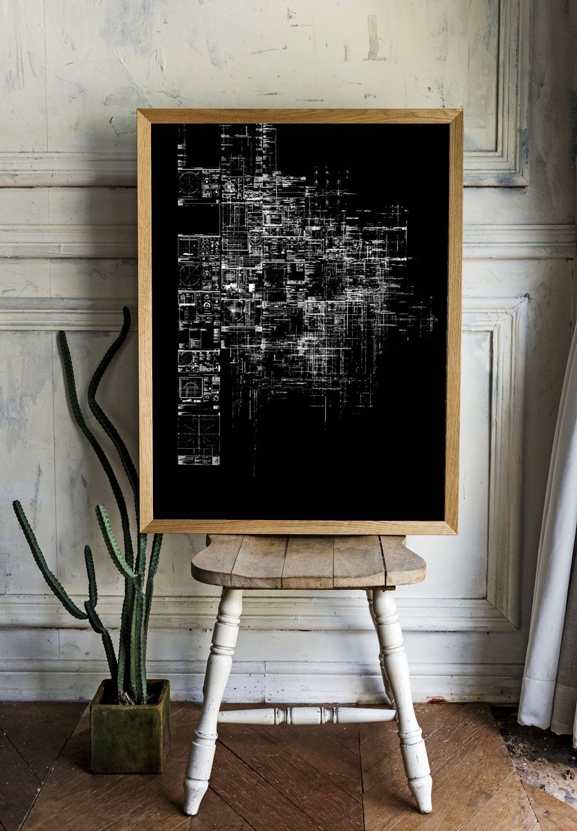 Glitch Circuit Grid Print. — room view 1