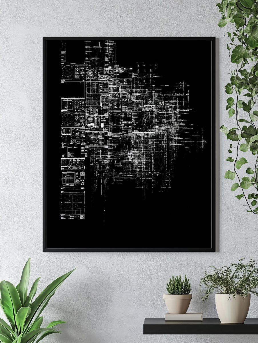Glitch Circuit Grid Print. — room view 4