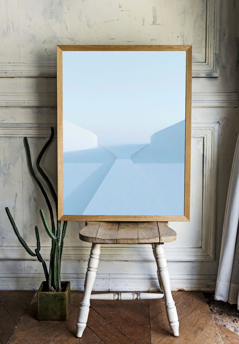 Minimal Blue Geometric Abstract Poster. — room view 1