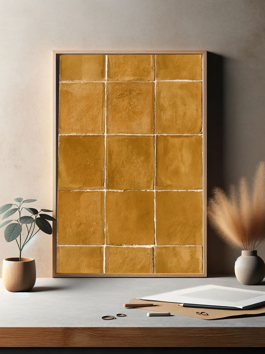 Golden Tile Grid Abstract Poster. — room view 2