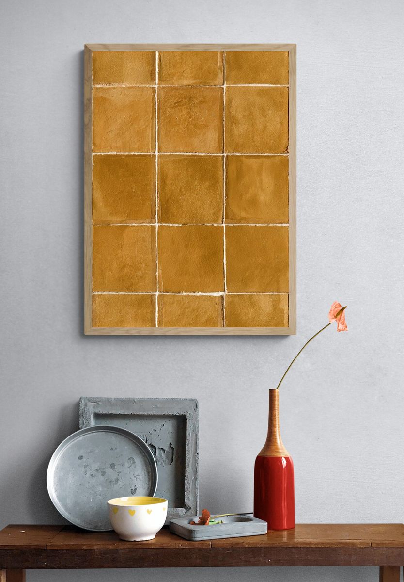 Golden Tile Grid Abstract Poster. — room view 3