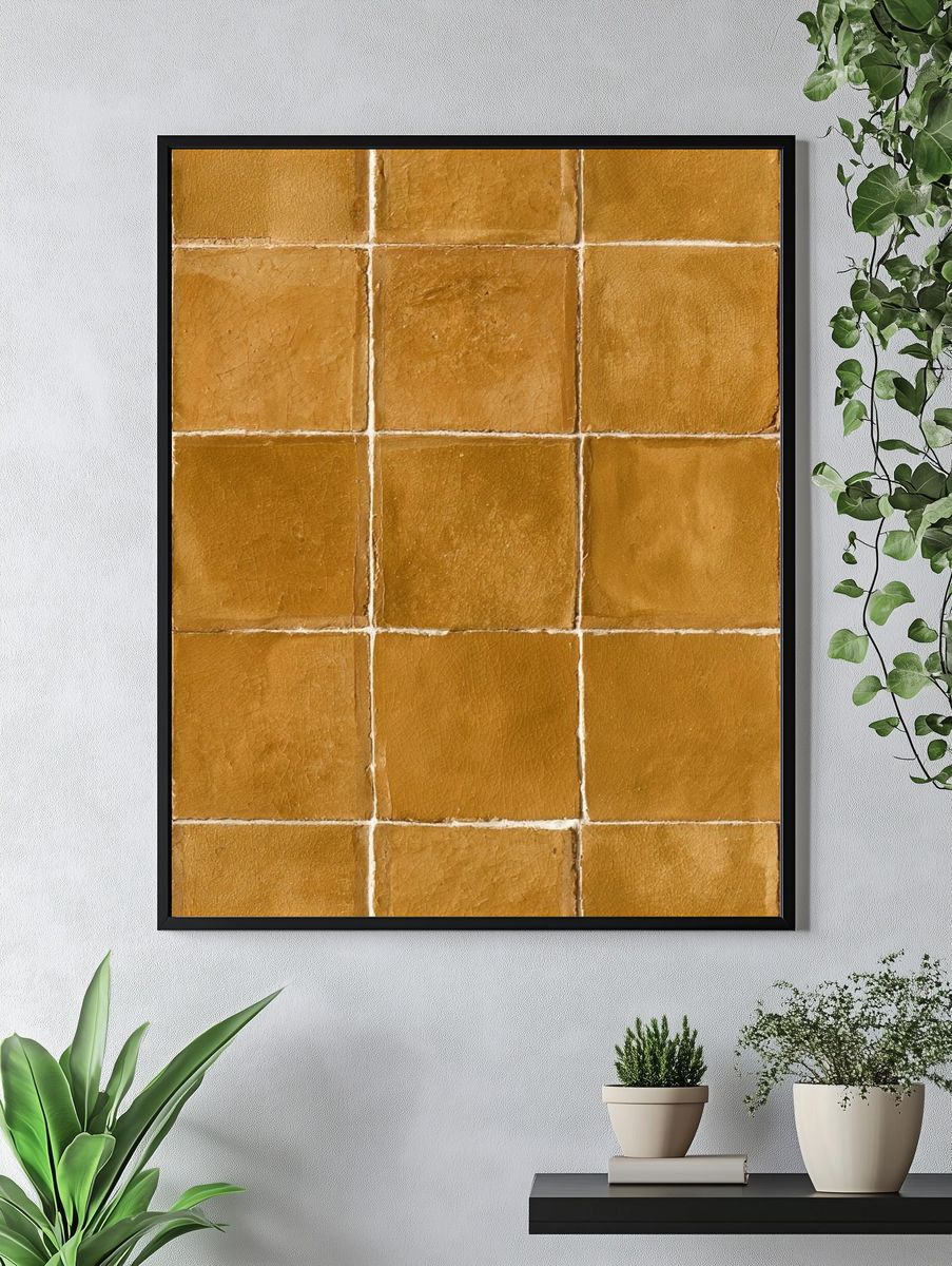 Golden Tile Grid Abstract Poster. — room view 4