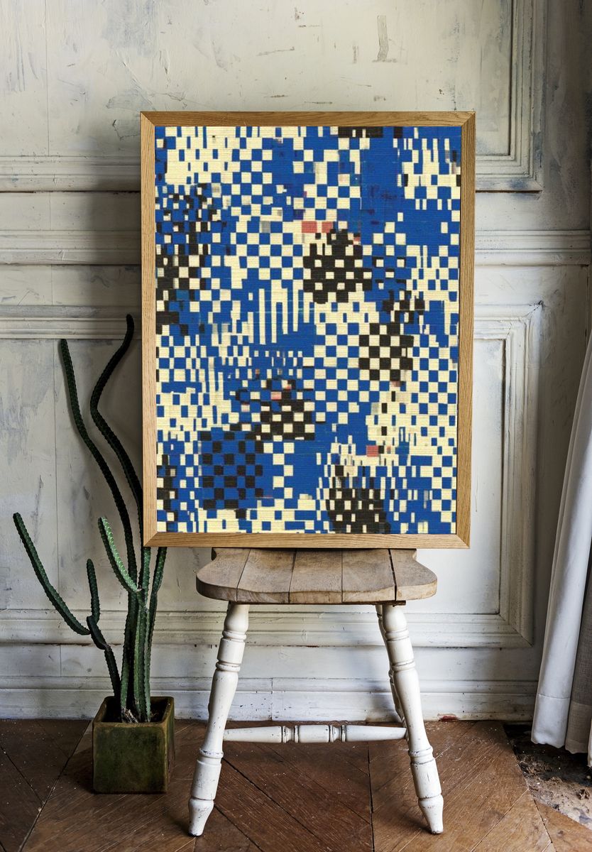 Blue Pixel Mosaic Abstract Poster. room preview