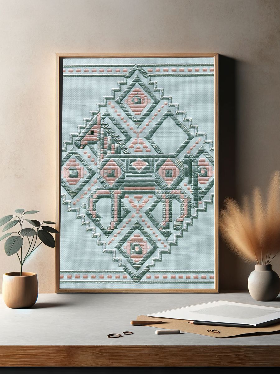 Geometric Embroidery Pattern Poster. — room view 2